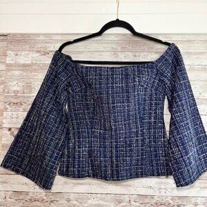 Zara Tweed Boat Neck Flute Sleeve, Size X Small